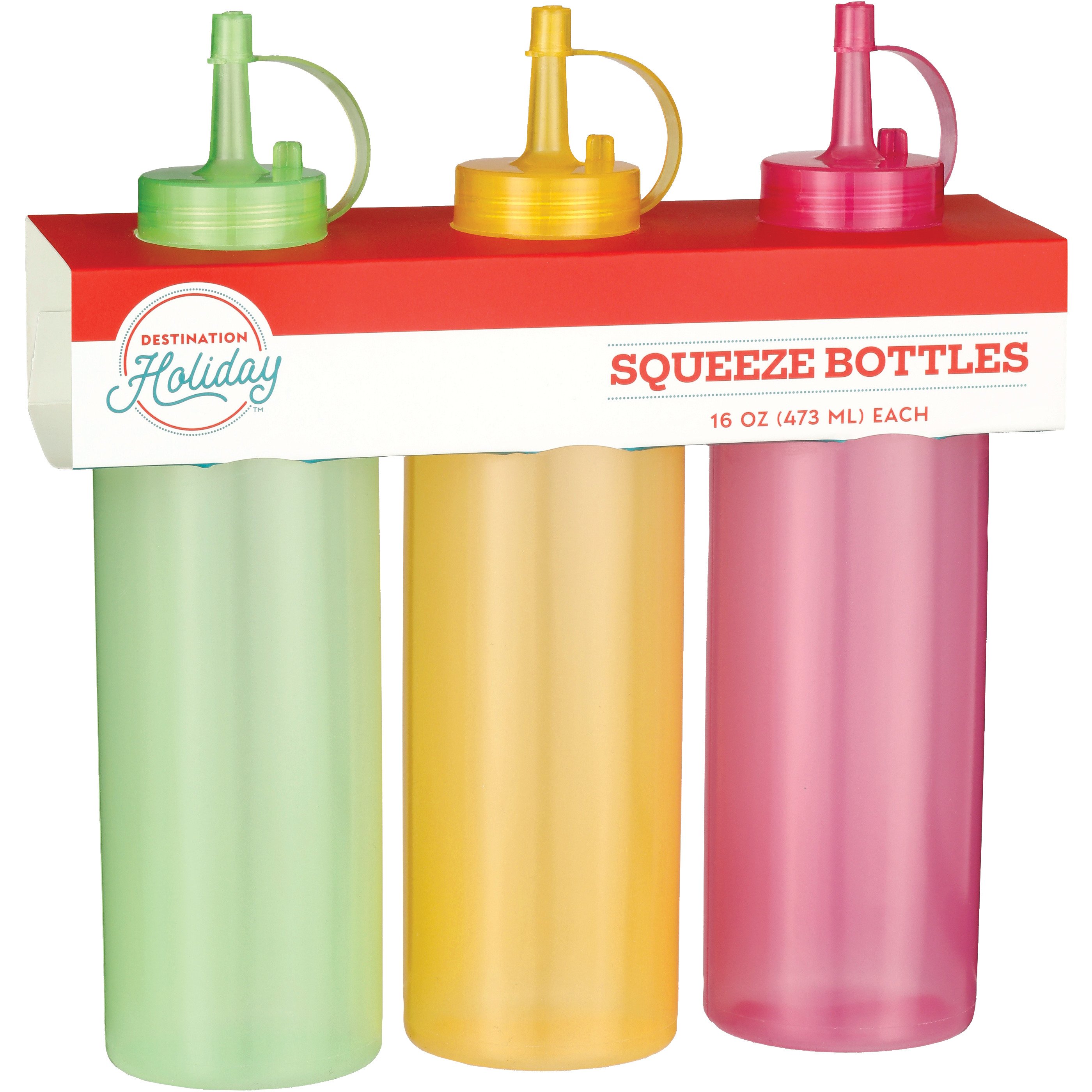Destination Holiday Assorted Color Reusable Squeeze Bottles, 3 pk