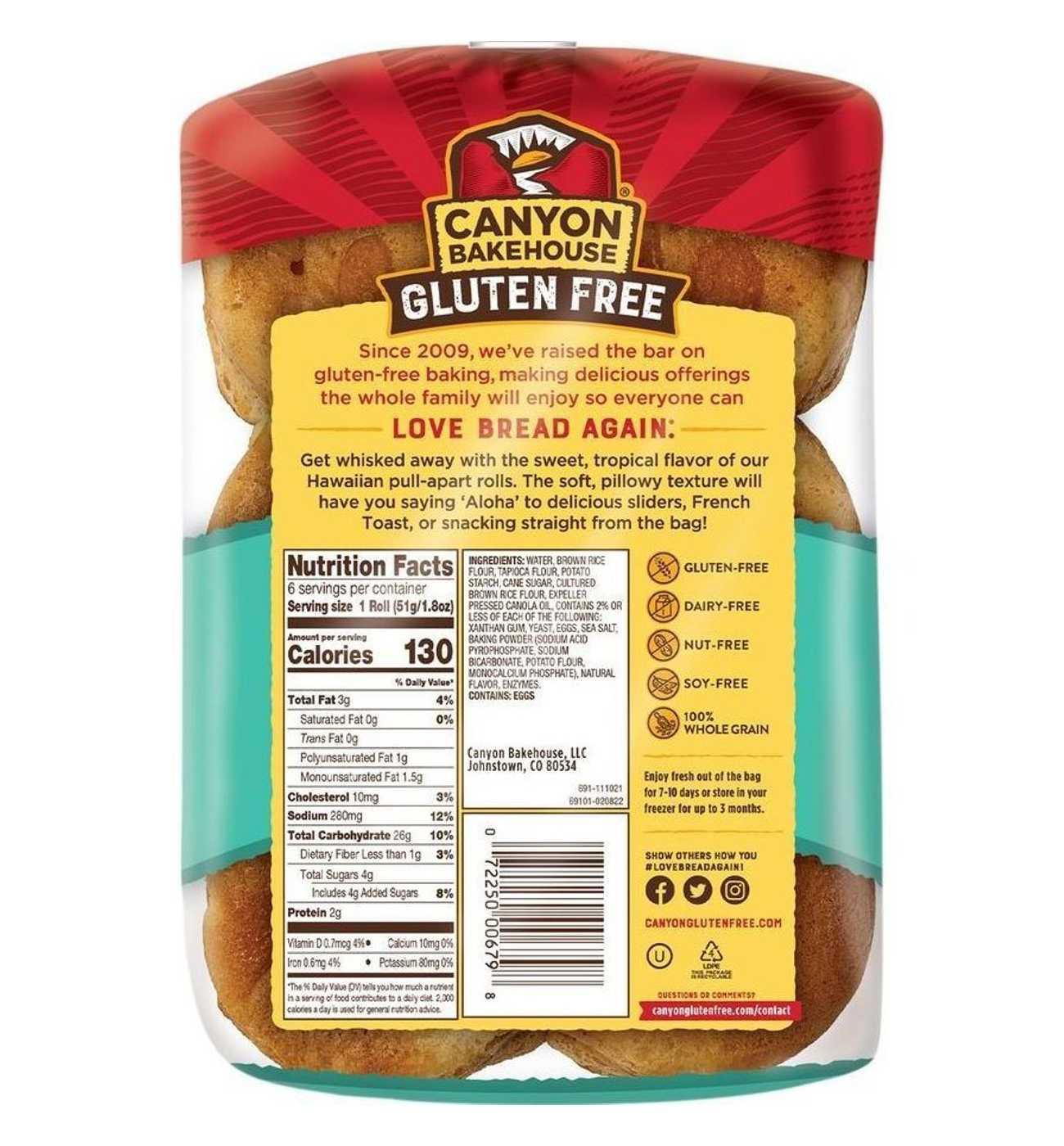 Canyon Bakehouse Gluten Free Hawaiian Sweet Dinner Rolls; image 2 of 3