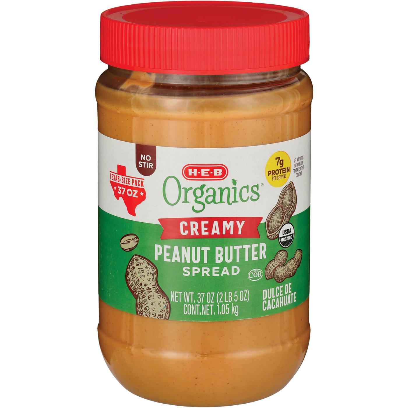 H-E-B Organics 7g Protein Creamy Peanut Butter Spread - Texas-Size Pack; image 2 of 3