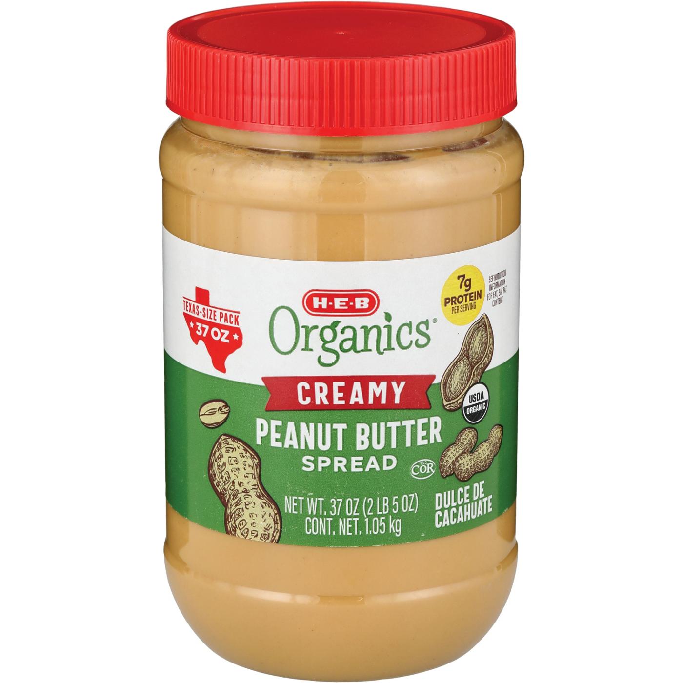 H-E-B Organics 7g Protein Creamy Peanut Butter Spread - Texas-Size Pack; image 3 of 3