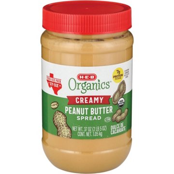 H-E-B Organics 7g Protein Creamy Peanut Butter Spread - Texas-Size Pack, 37 oz