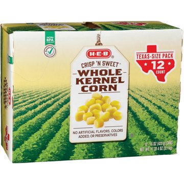 H-E-B Crisp 'N Sweet Whole Kernel Corn - Texas-Size Pack, 12 ct