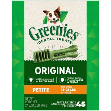 Greenies Original Petite Natural Dog Dental Care Chews Dog Treats, 45 ct