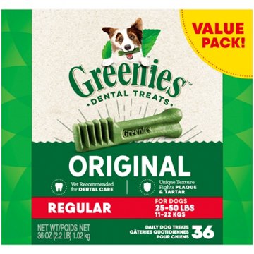 Greenies Original Regular Natural Dog Dental Care Chews Dog Treats, 36 ct