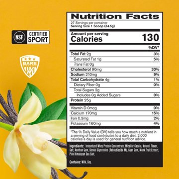 Bare Performance Nutrition Whey 25g Protein Powder - Vanilla