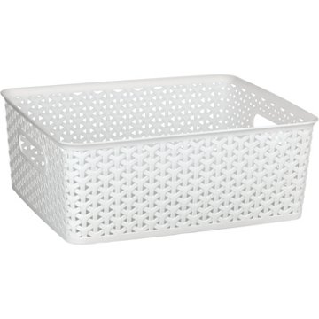 our goods Cross Weave Rectangle Storage Bin, Medium - White, 13.8" x 11.4" x 5.2"