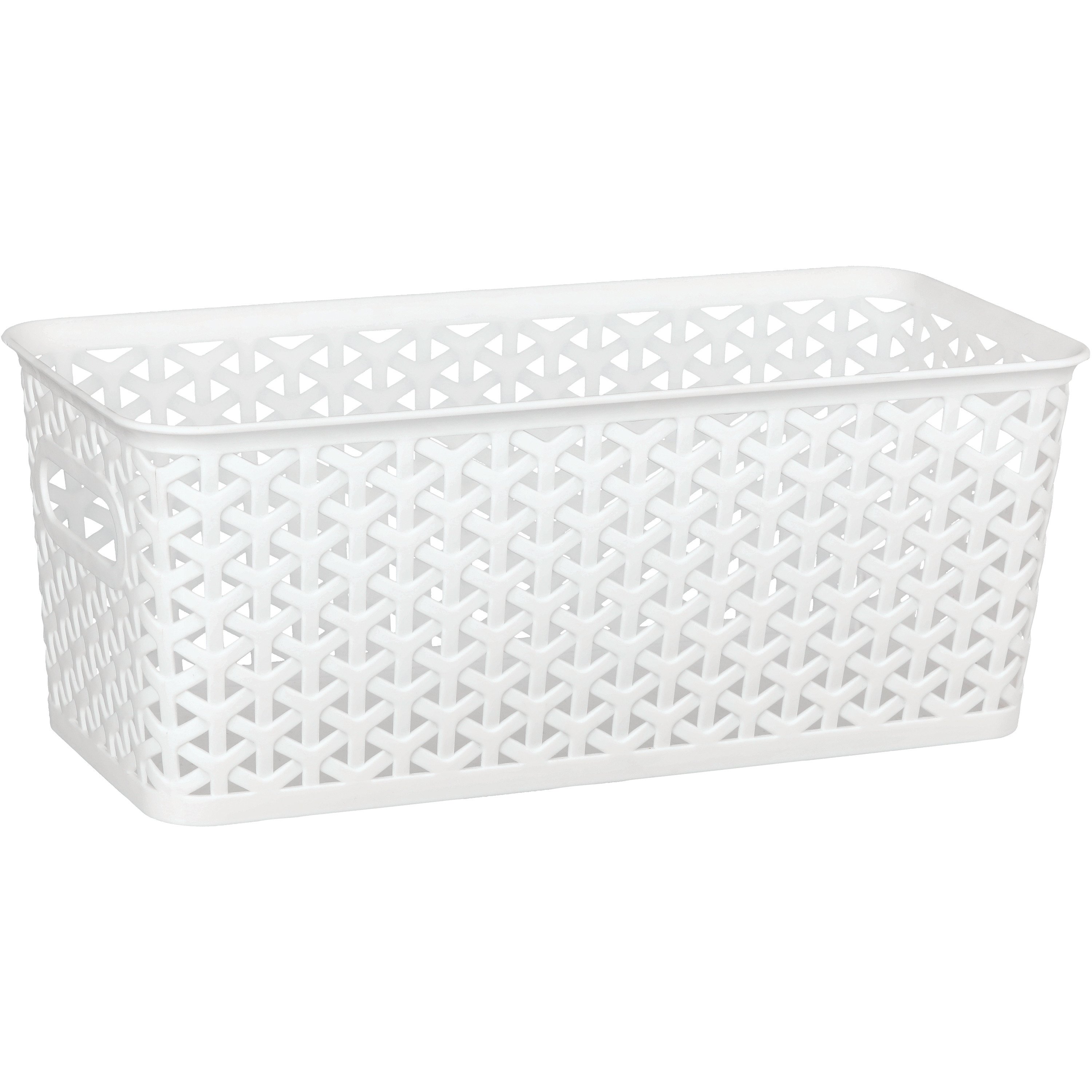 our goods Cross Weave Long Rectangle Storage Bin White Shop Storage