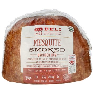 H-E-B Deli Mesquite-Smoked Uncured Ham, Sandwich Sliced