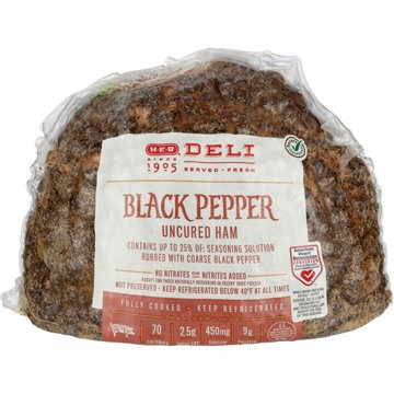 H-E-B Deli Black Pepper Uncured Ham, Custom Sliced