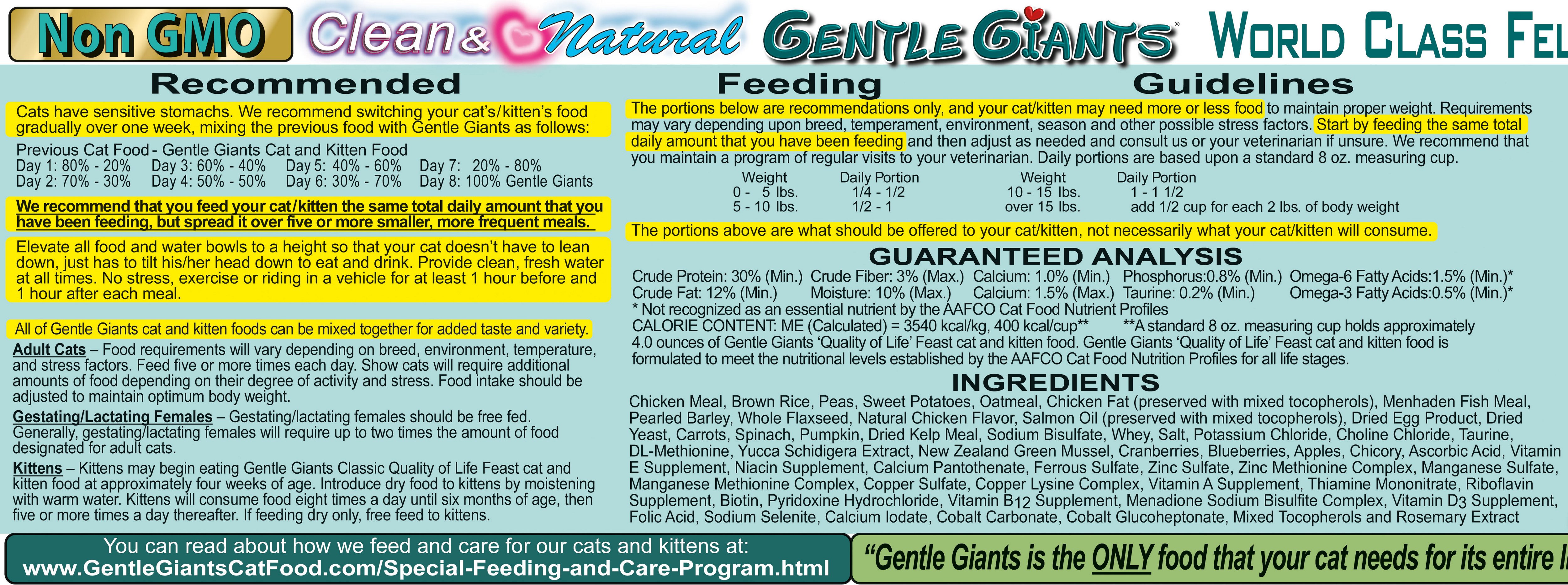 Gentle giants outlet cat food