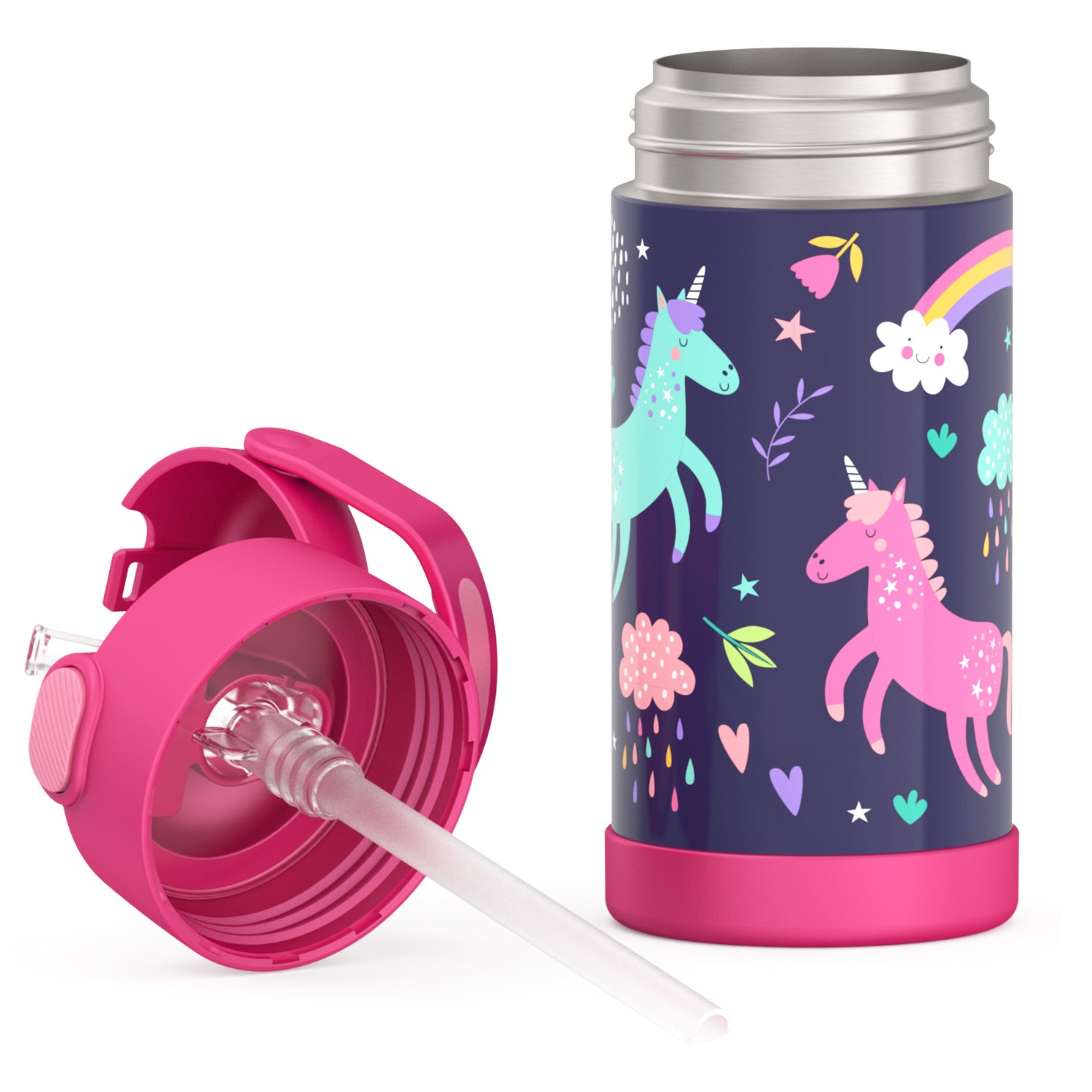  Unicorn Magic Cream Pink Floral Water Bottle with Straw Lid  Thermos Kids Insulated Stainless Steel Water Flask Sports, 20 Oz Hot Cold:  Home & Kitchen