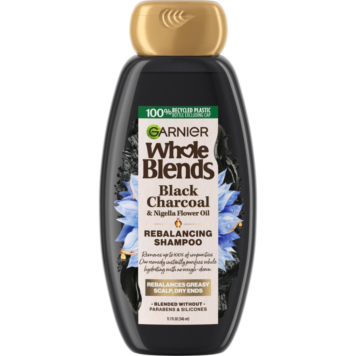 Garnier Whole Blends Black Charcoal and Nigella Flower Oil Rebalancing Shampoo; image 1 of 8