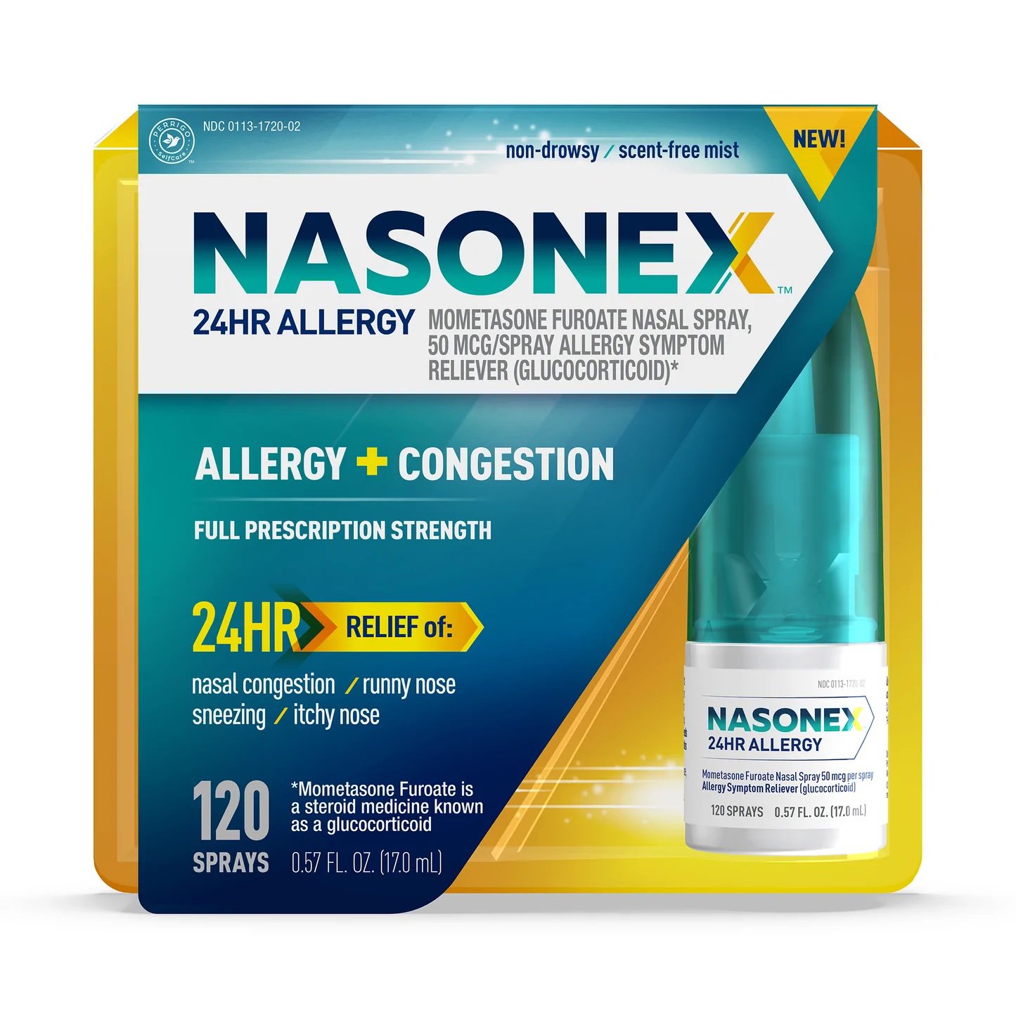 Nasonex Allergy + Congestion 24hr Relief Nasal Spray - 120 Sprays, 0.57 oz