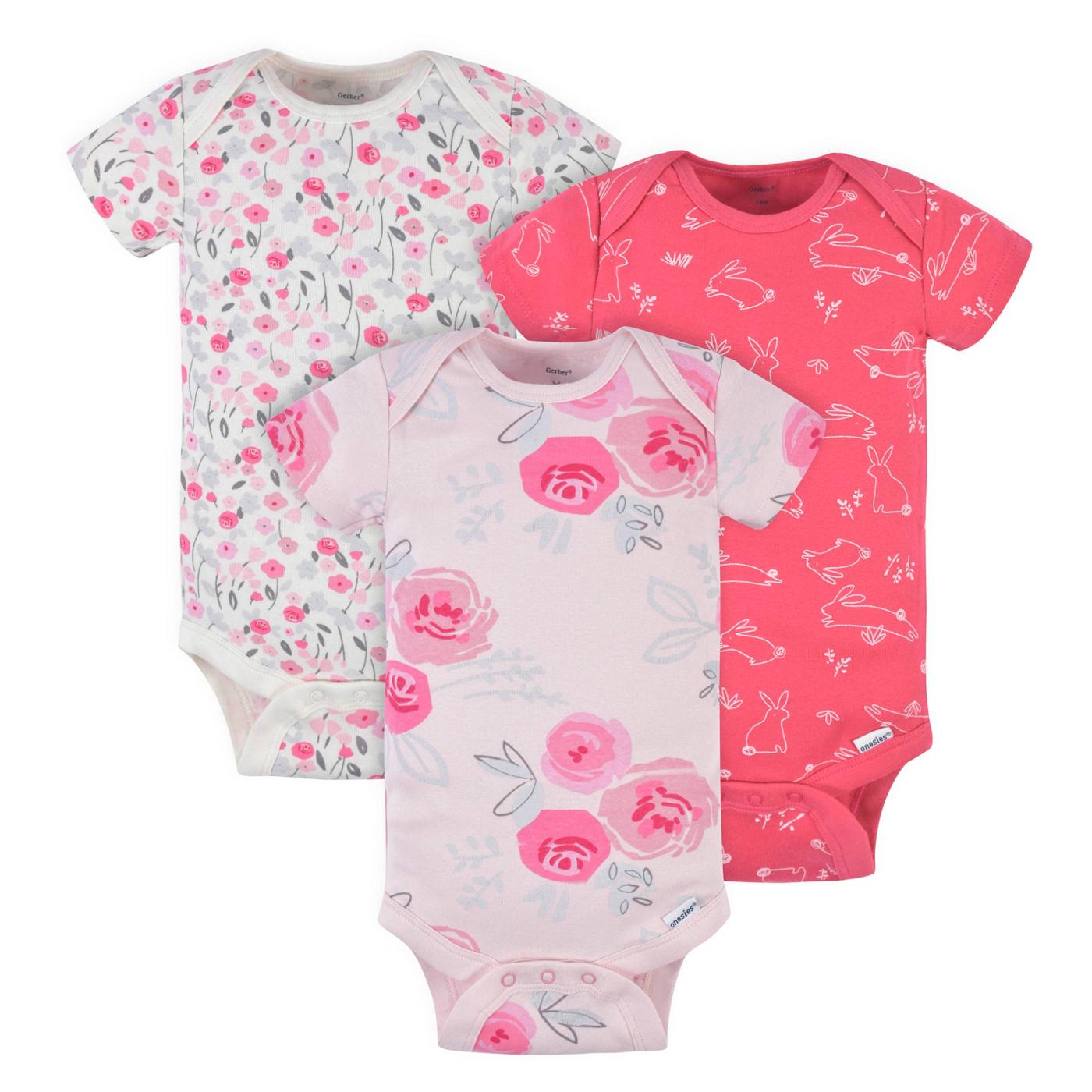 Gerber Baby Girls Pink Floral Onesies Bodysuits, 3 pk; image 1 of 6