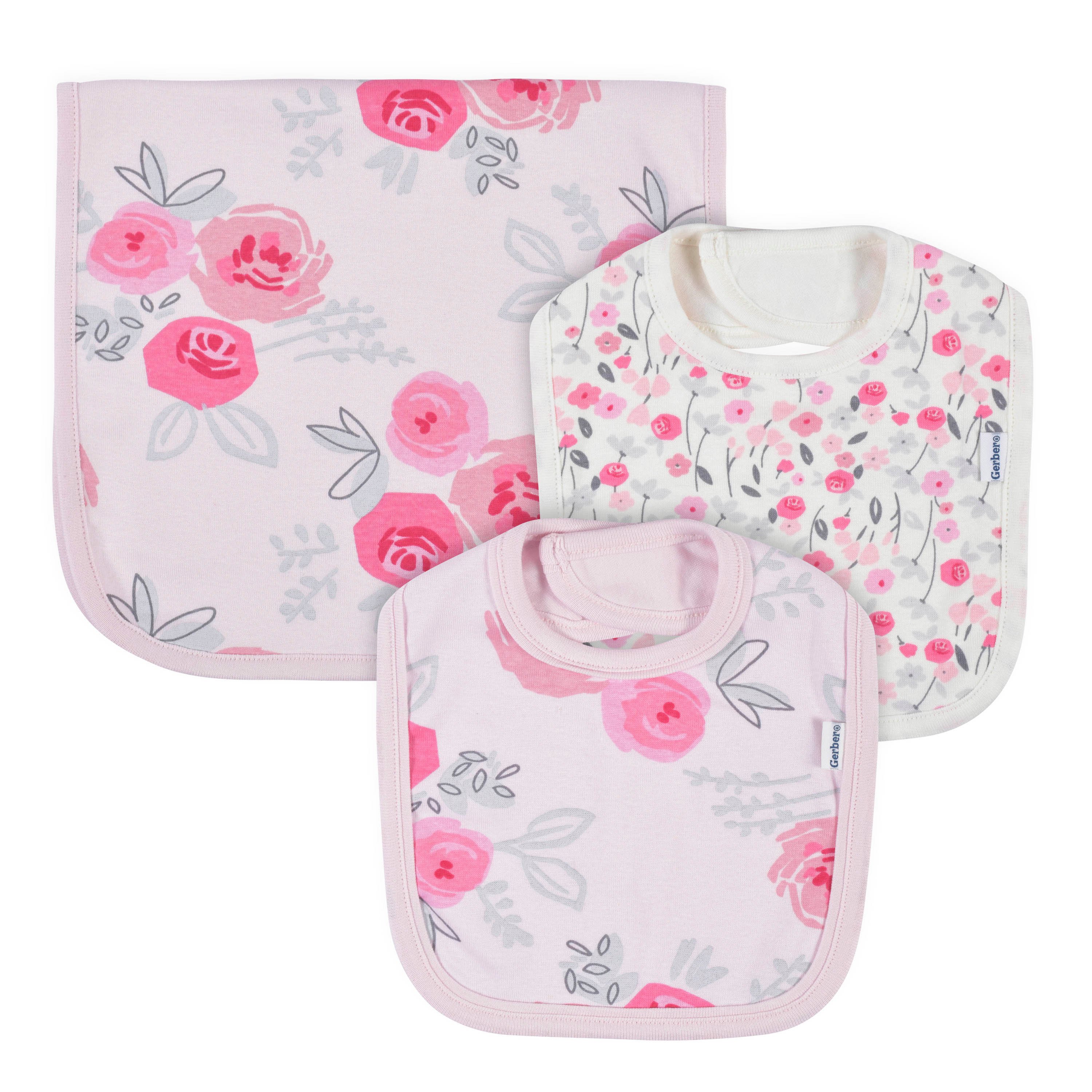 Gerber Baby Girls Floral Bibs & Burp Cloth Set, 3 pc Shop Outfits at