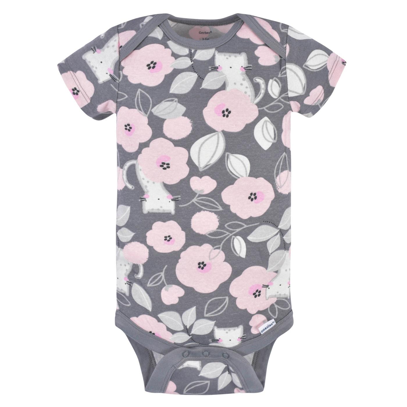 Gerber Baby Girls Gray Floral Onesies Bodysuits, 3 pk; image 7 of 7