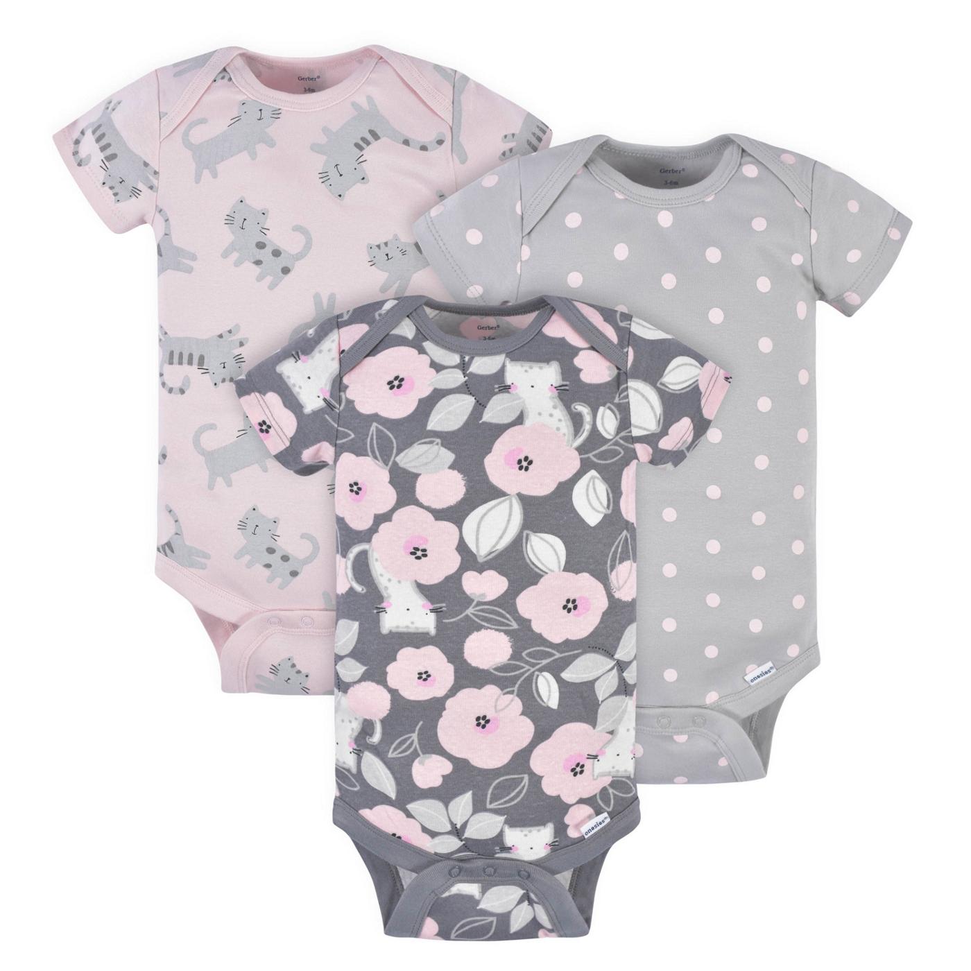 Gerber Baby Girls Gray Floral Onesies Bodysuits, 3 pk; image 1 of 7
