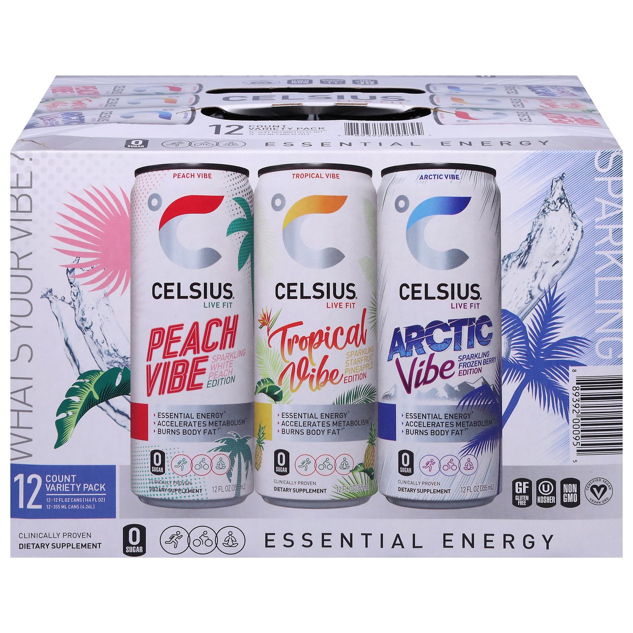 Celsius Zero Sugar Vibe Energy Drinks Variety Pack 12 pk Cans, 12 oz