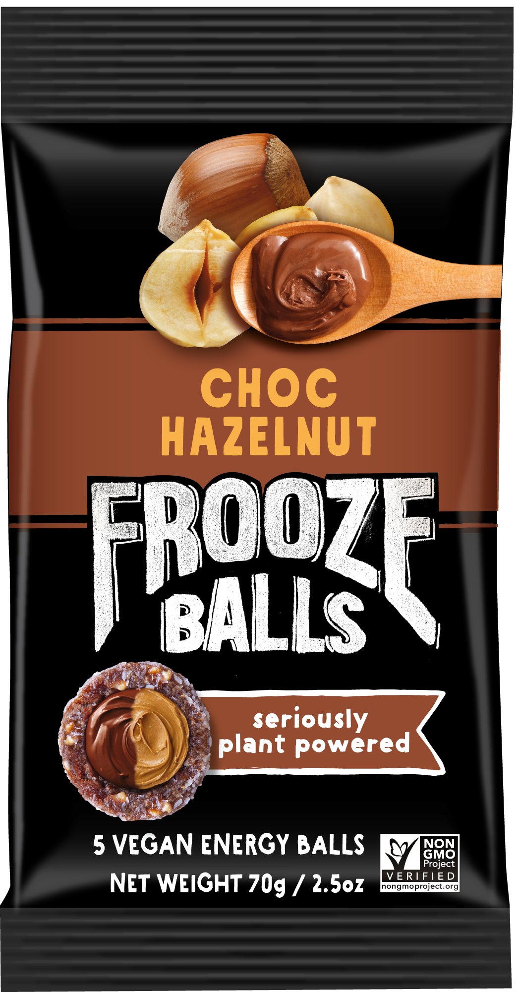 Frooze Balls Choc Hazelnut. Plant-Powered, Double-Filled Energy Balls.  Healthy Vegan Snacks, Gluten-Free, non-GMO (8 count, each with 5 balls).  Great