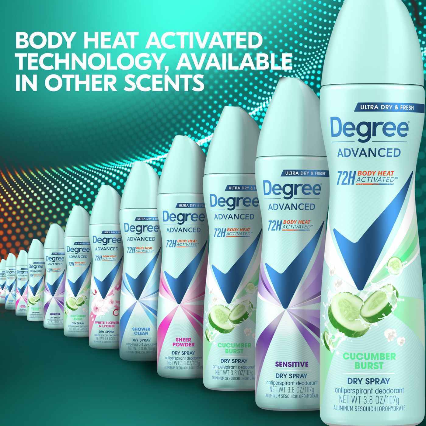 Degree 72 Hr Advanced Antiperspirant Deodorant Dry Spray - Cucumber Burst; image 5 of 10