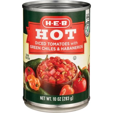 H-E-B Diced Tomatoes with Green Chiles & Habaneros - Hot, 10 oz