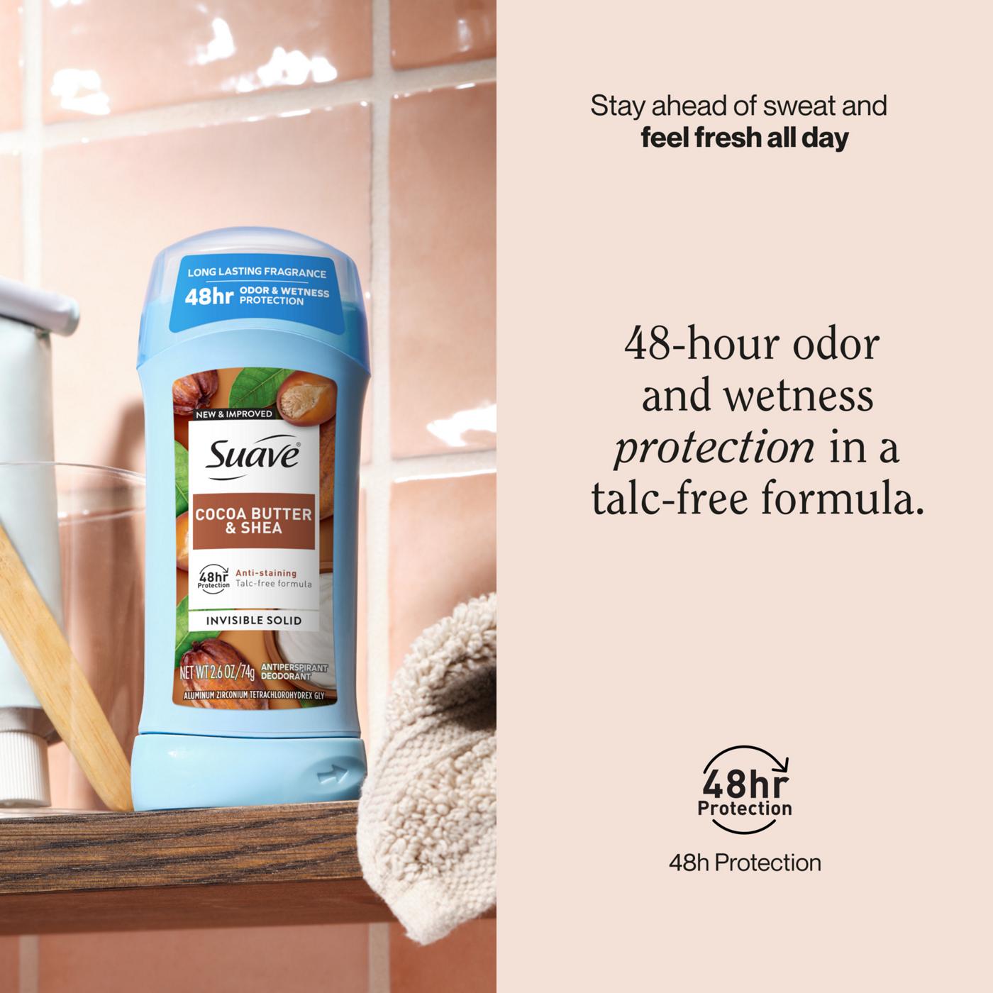 Suave Antiperspirant Deodorant for Women, Invisible Solid 48hr Protection - Cocoa Butter & Shea; image 2 of 9
