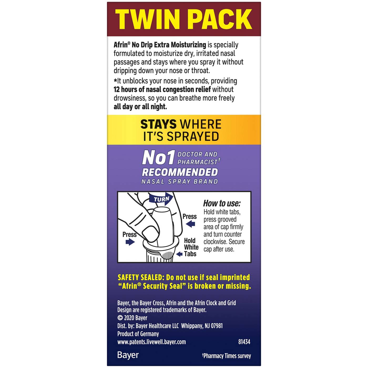 Afrin No Drip Extra Moisturizing Nasal Mist - Twin Pack; image 3 of 4