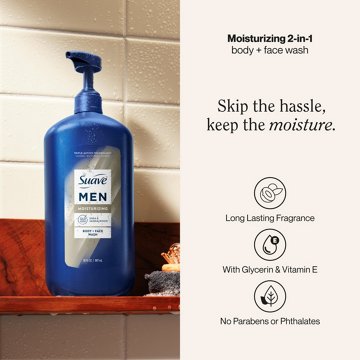 Suave Men Moisturizing 2-in-1 Face & Body Wash - Shea & Sandalwood, 30 oz