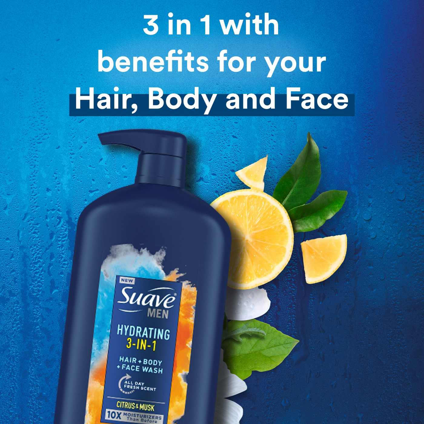 Suave Men 3 in 1 Mens Body Wash, Hair, Face and Body Wash Cirtus
