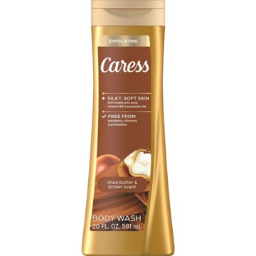 Caress Exfoliating Body Wash - Shea Butter & Brown Sugar, 20 oz