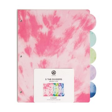 U Brands Assorted Tab Dividers - Bright Dye, 5 pk, 11" x 9.3"