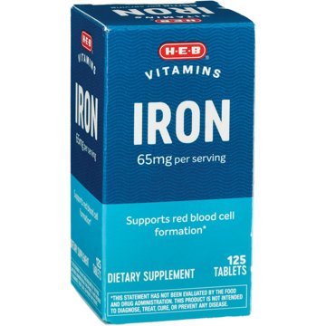 H-E-B Vitamins Iron 65mg Tablets, 125 ct