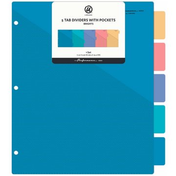 U Brands Performance Series Pocket Tab Dividers - Brights, 5 pk, 11.22" x 9.96"