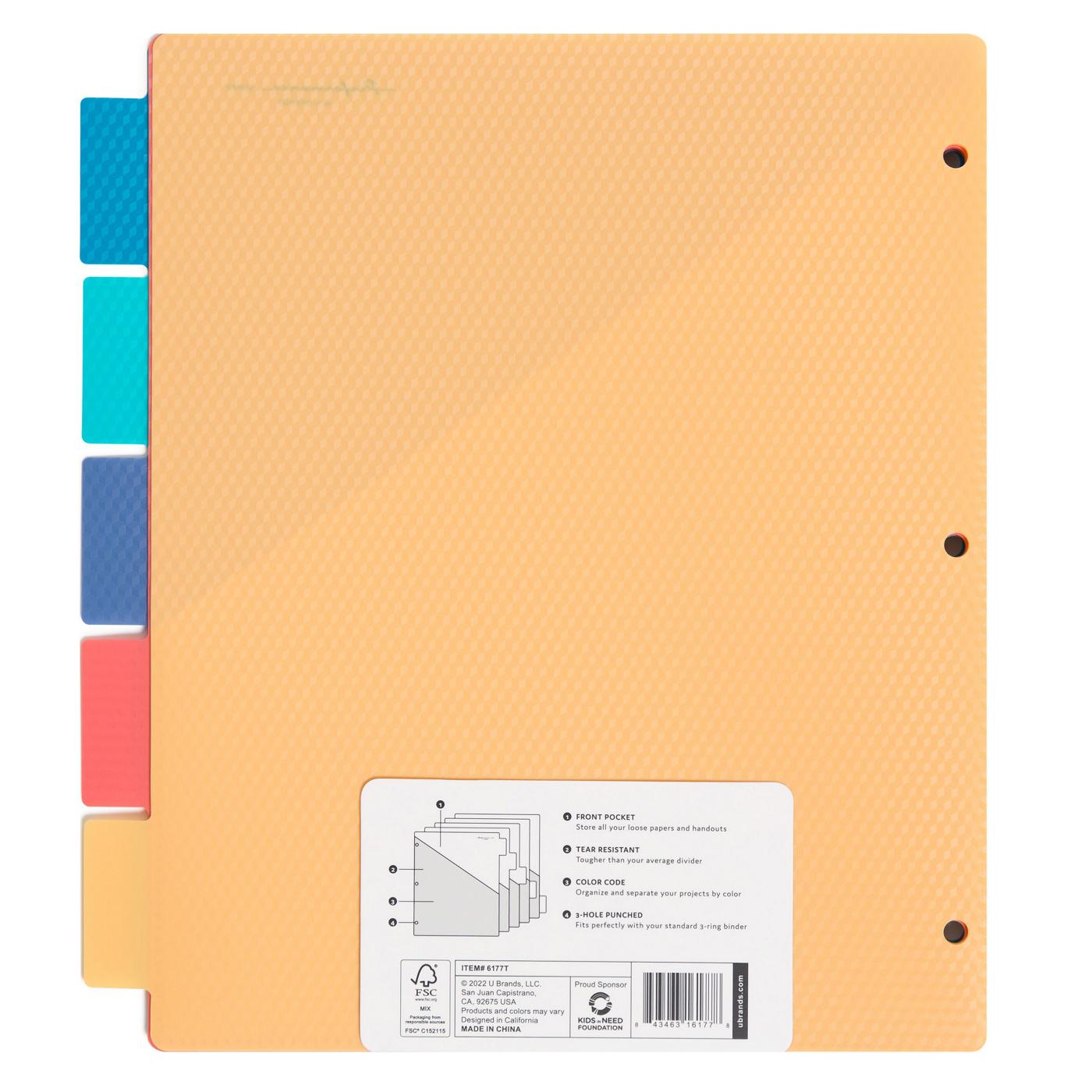 U Brands Performance Series Tab Dividers with Pockets - Brights, 5 Ct; image 3 of 4