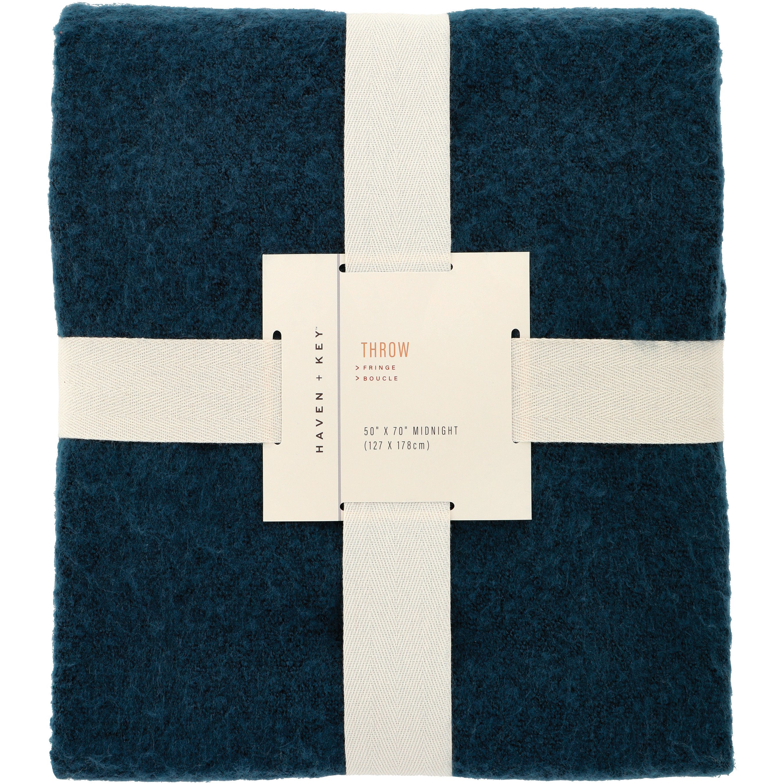 Haven + Key Boucle Throw Blanket with Fringe Midnight Shop Blankets & Throws at HEB