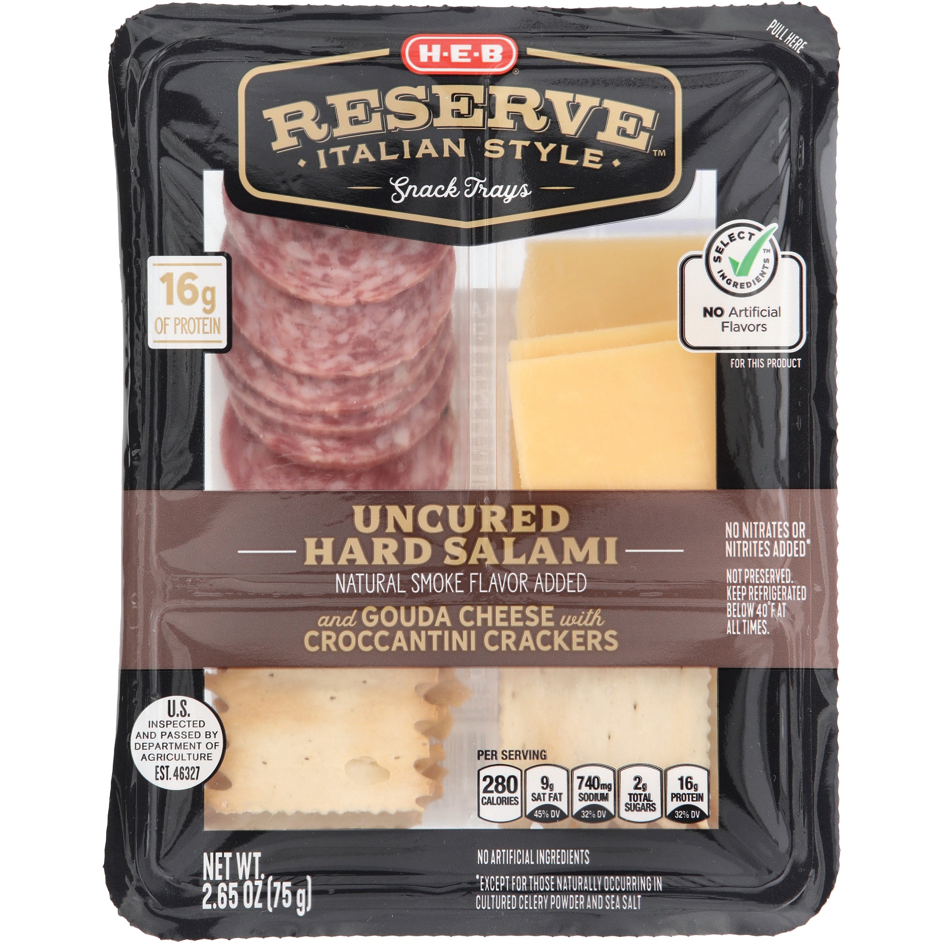 H-E-B Reserve Italian Style Snack Tray - Uncured Hard Salami & Gouda Cheese, 2.65 oz