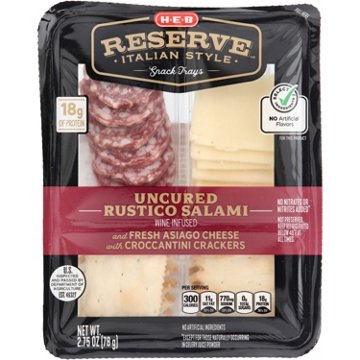 H-E-B Reserve Italian Style Snack Tray - Uncured Rustico Salami & Asiago Cheese, 2.75 oz