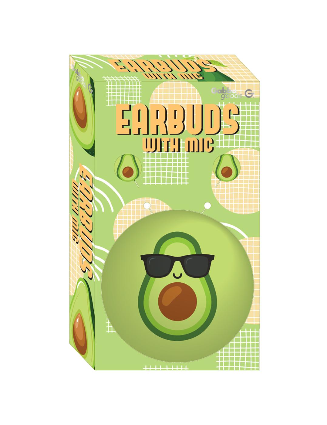 GabbaGoods Avocado Shape Wired Earbuds with Mic & Carrying Case; image 1 of 3