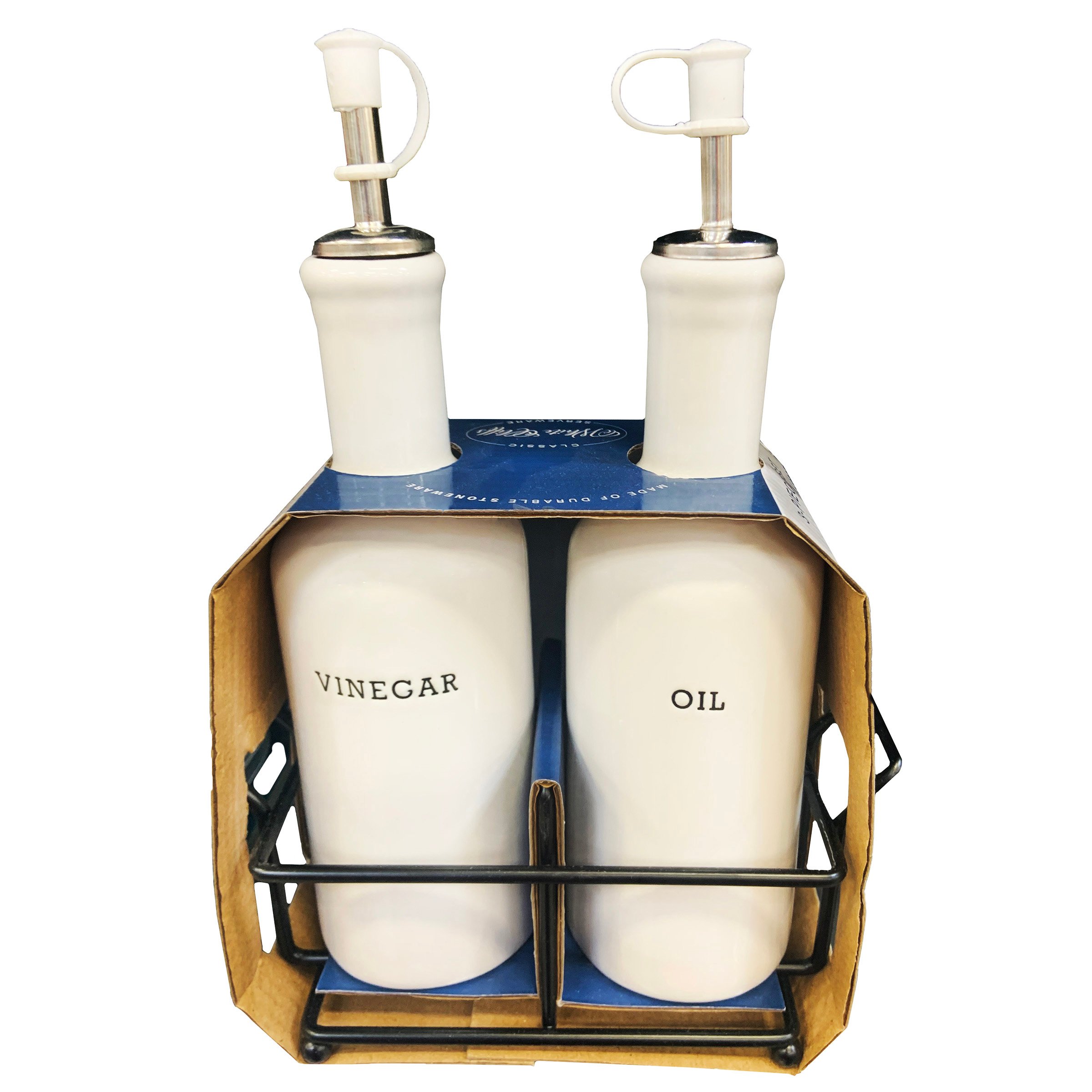 Home Essentials & Beyond Classic Debossed Stoneware Oil & Vinegar Set