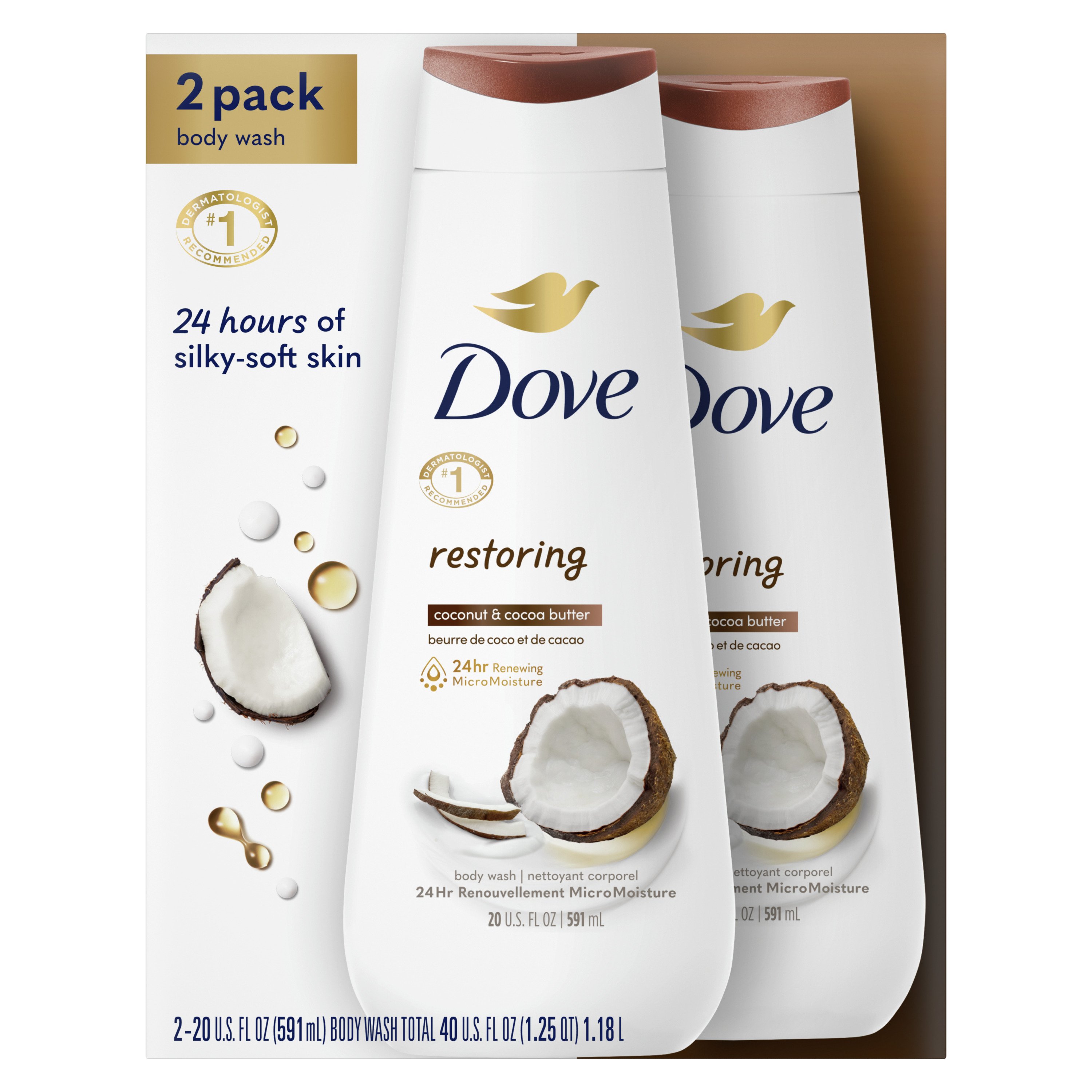 Dove Restoring Body Wash Twin Pack Coconut & Cocoa Butter Shop Body