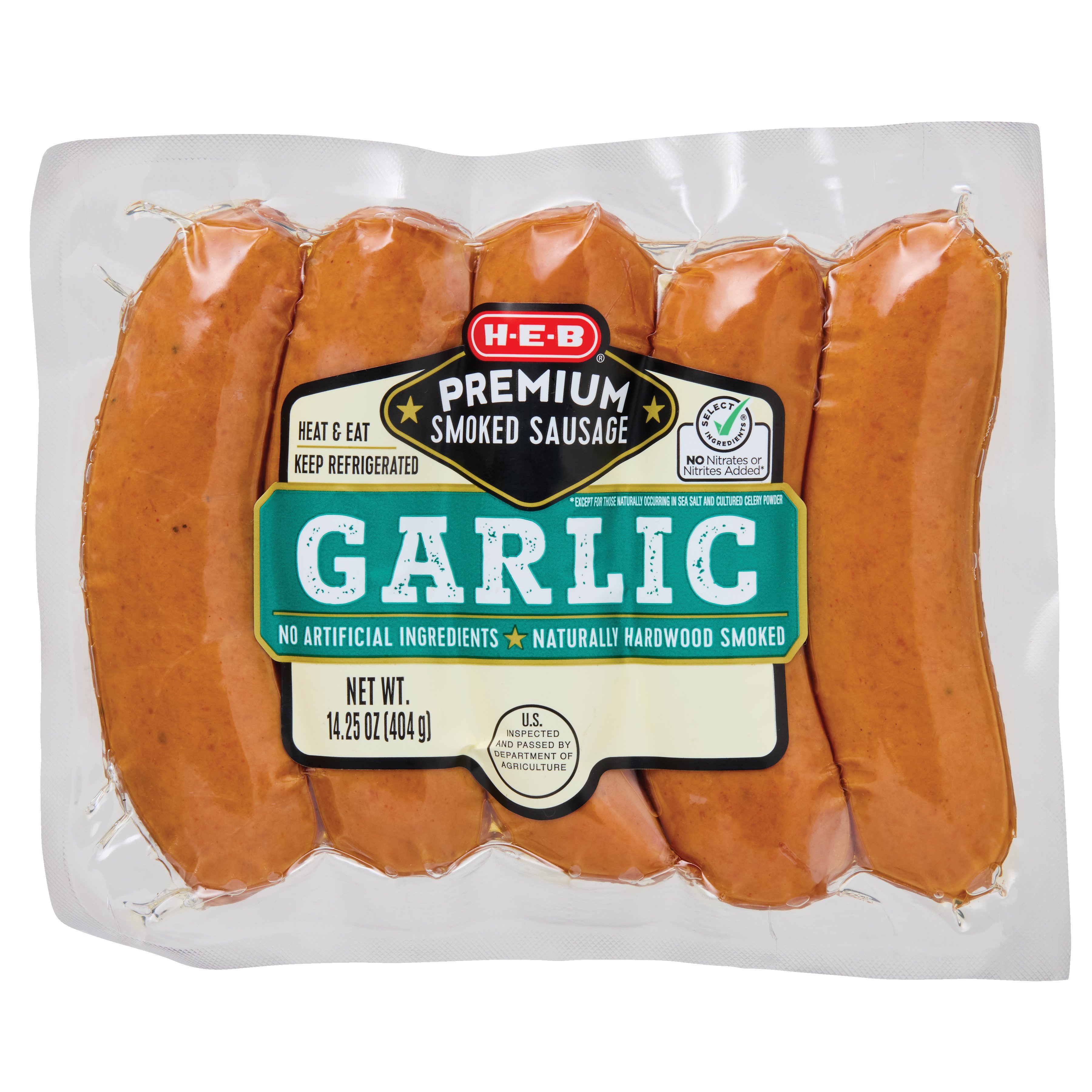 H-E-B Premium Smoked Sausage Links - Garlic, 5 ct
