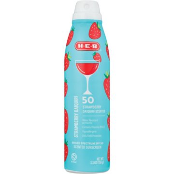 H-E-B Oxybenzone Free Strawberry Daiquiri Sunscreen Spray – SPF 50, 5.5 oz