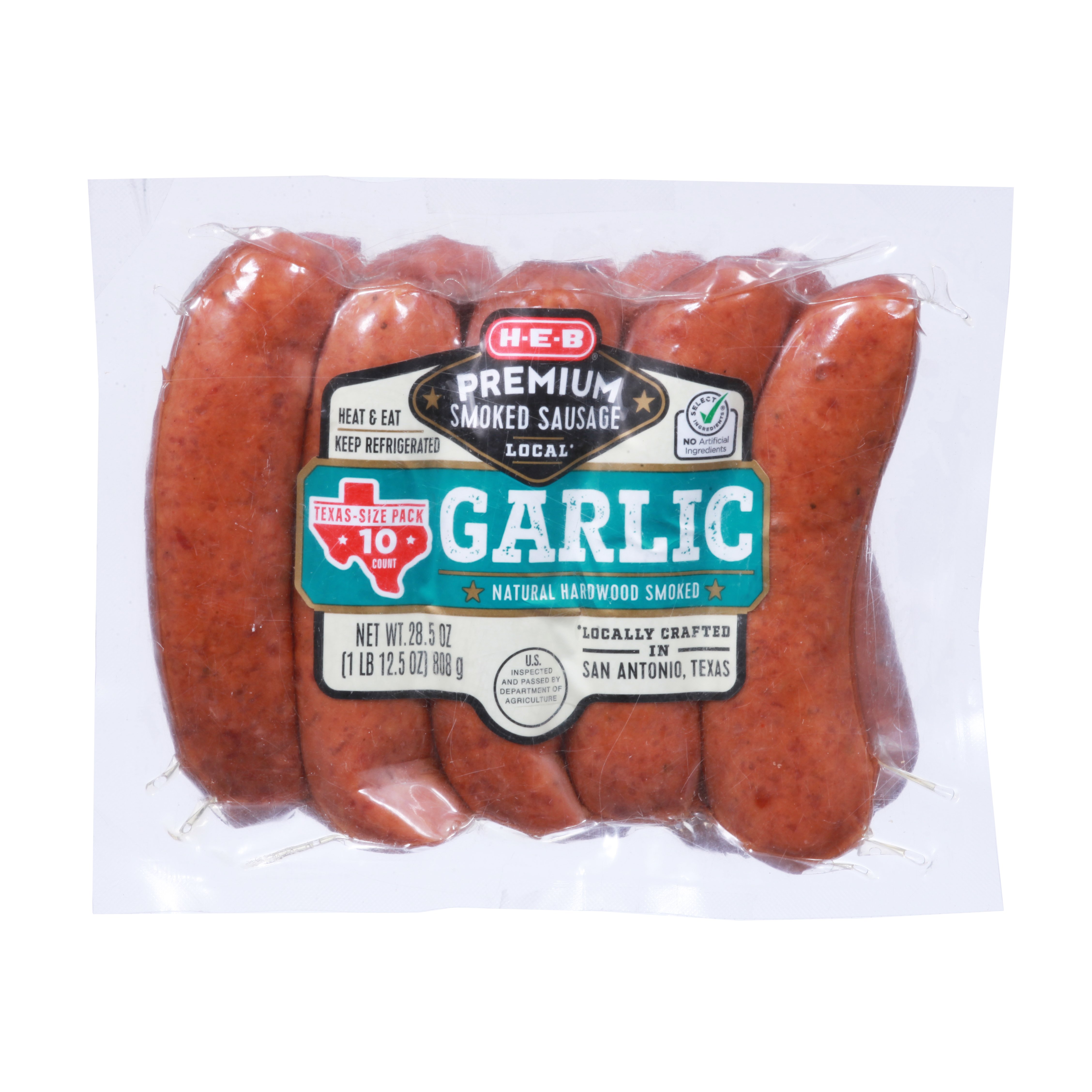 H-E-B Premium Smoked Sausage Links - Garlic - Texas-Size Pack, 10 ct