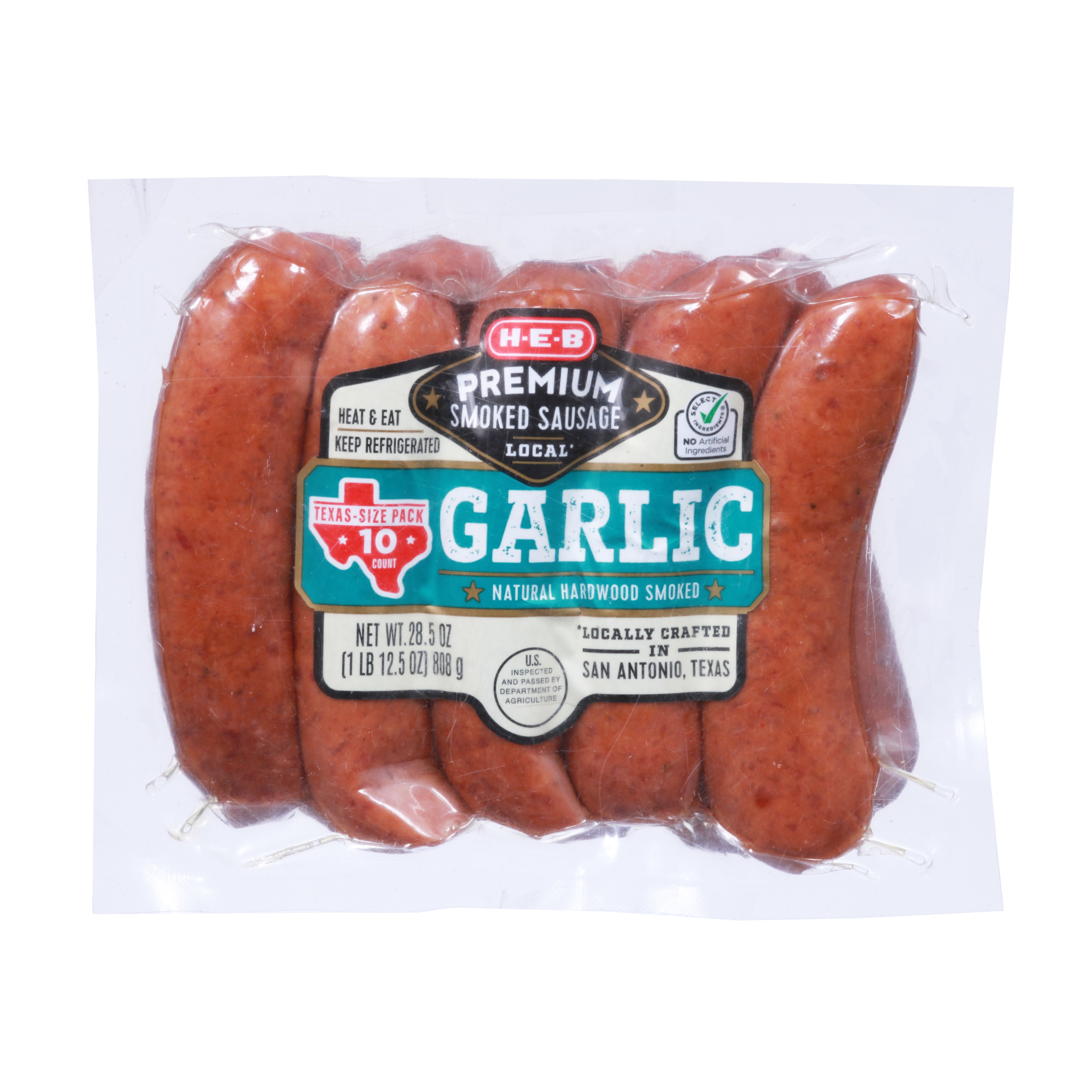 H E B Premium Smoked Sausage Links Garlic Texas Size Pack Shop