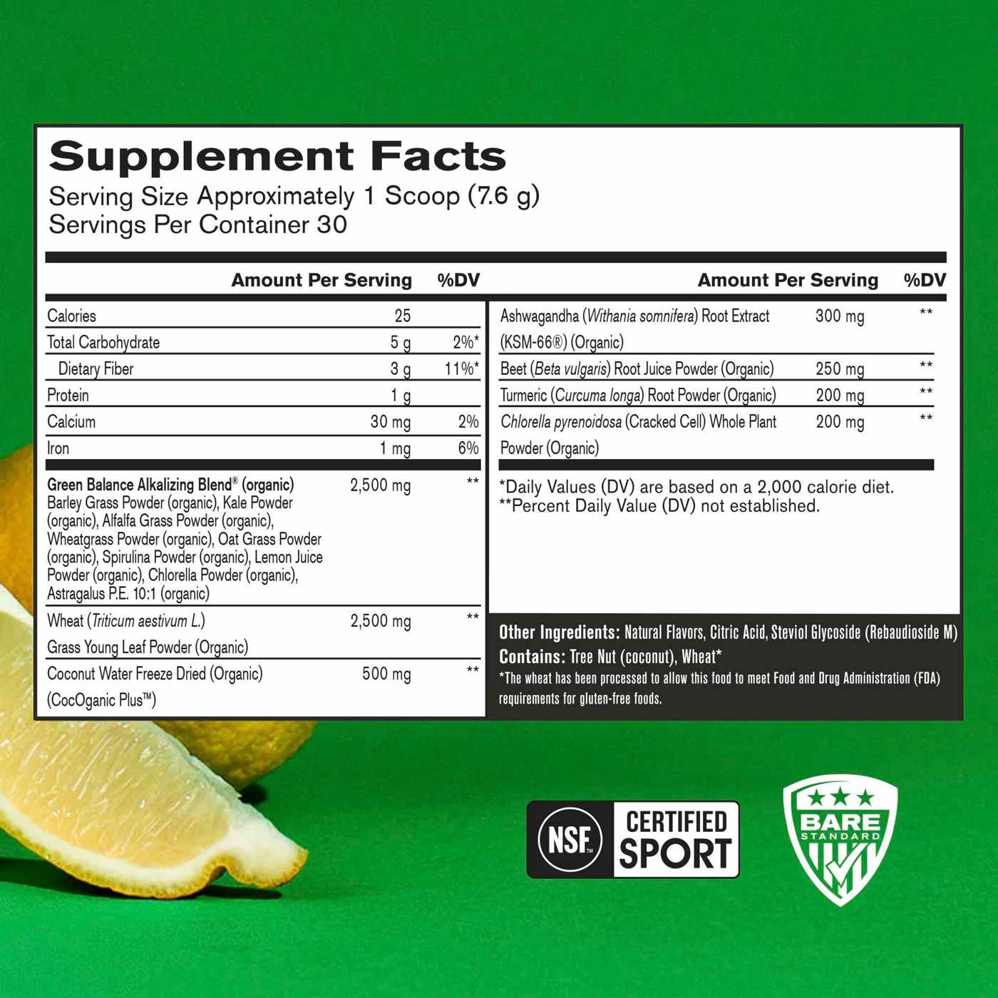 Bare Performance Nutrition Strong Greens Superfood Greens Powder - Lemon; image 2 of 2