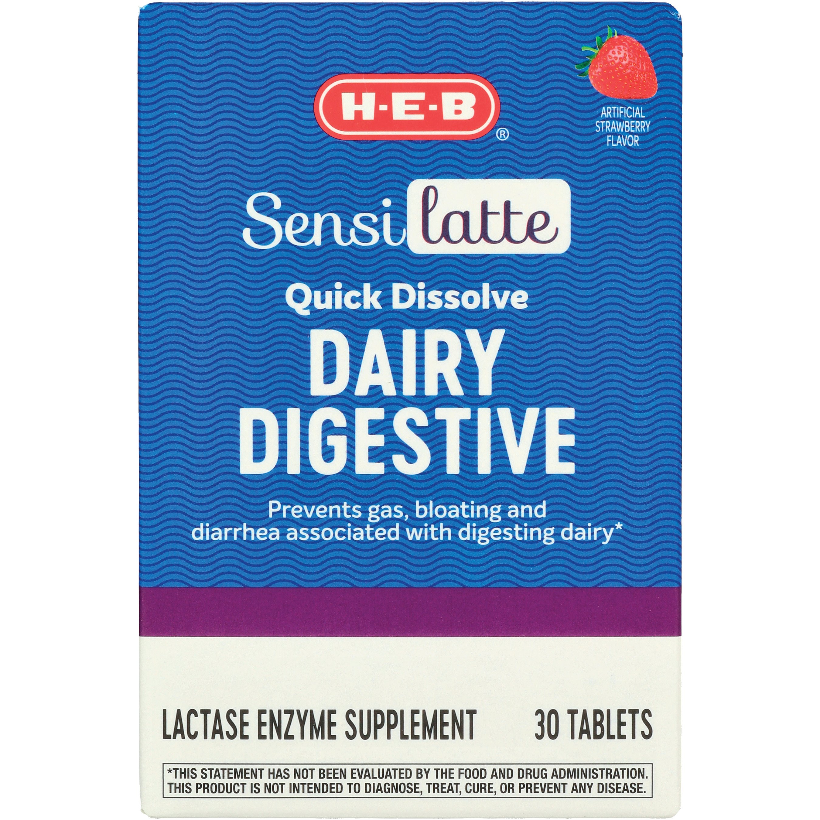 H-E-B Sensilatte Dairy Digestive Quick Dissolve Lactase Enzyme Support Tablets - Strawberry Flavor, 30 ct