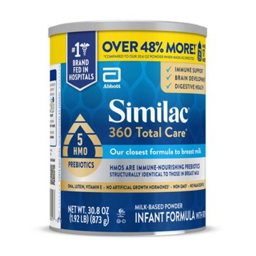 Similac 360 Total Care Infant Formula Powder with 5 HMO Prebiotics - Value Can, 30.8 oz