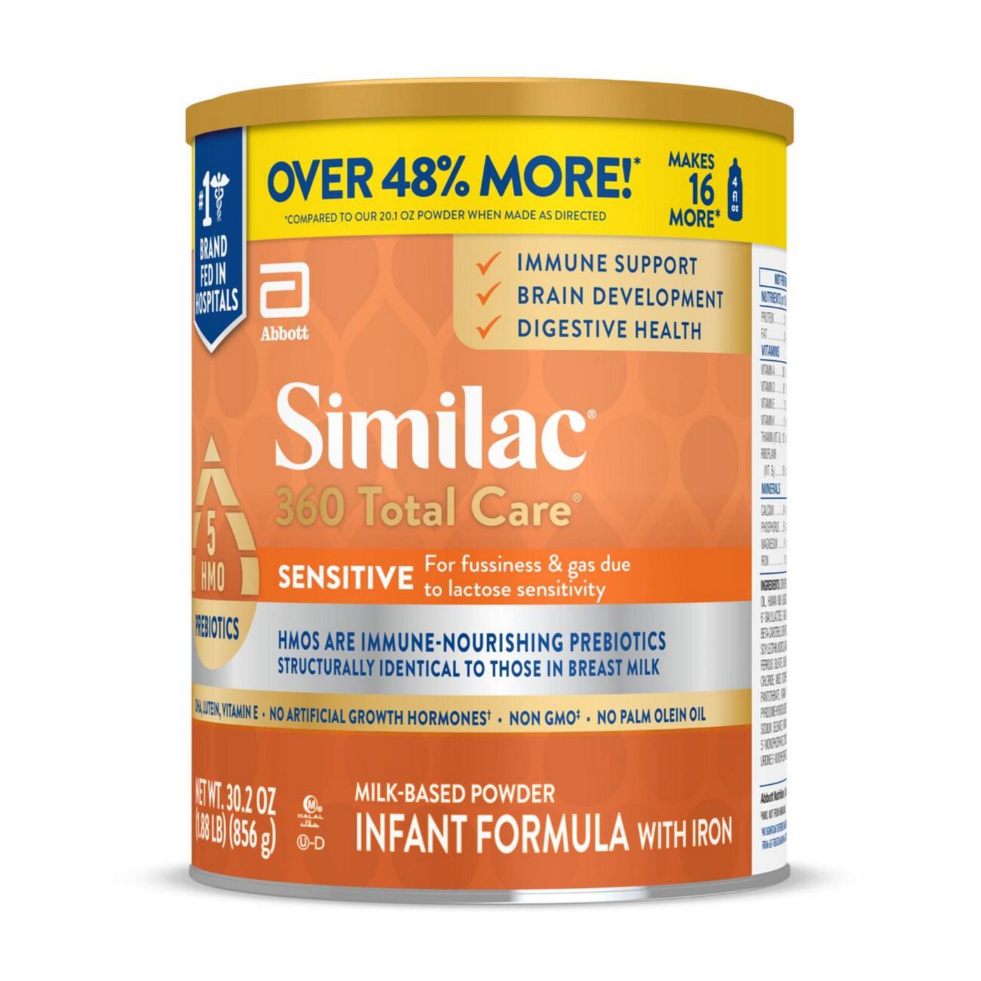 Similac 360 Total Care Sensitive Infant Formula Powder with 5 HMO Prebiotics - Value Can; image 4 of 15