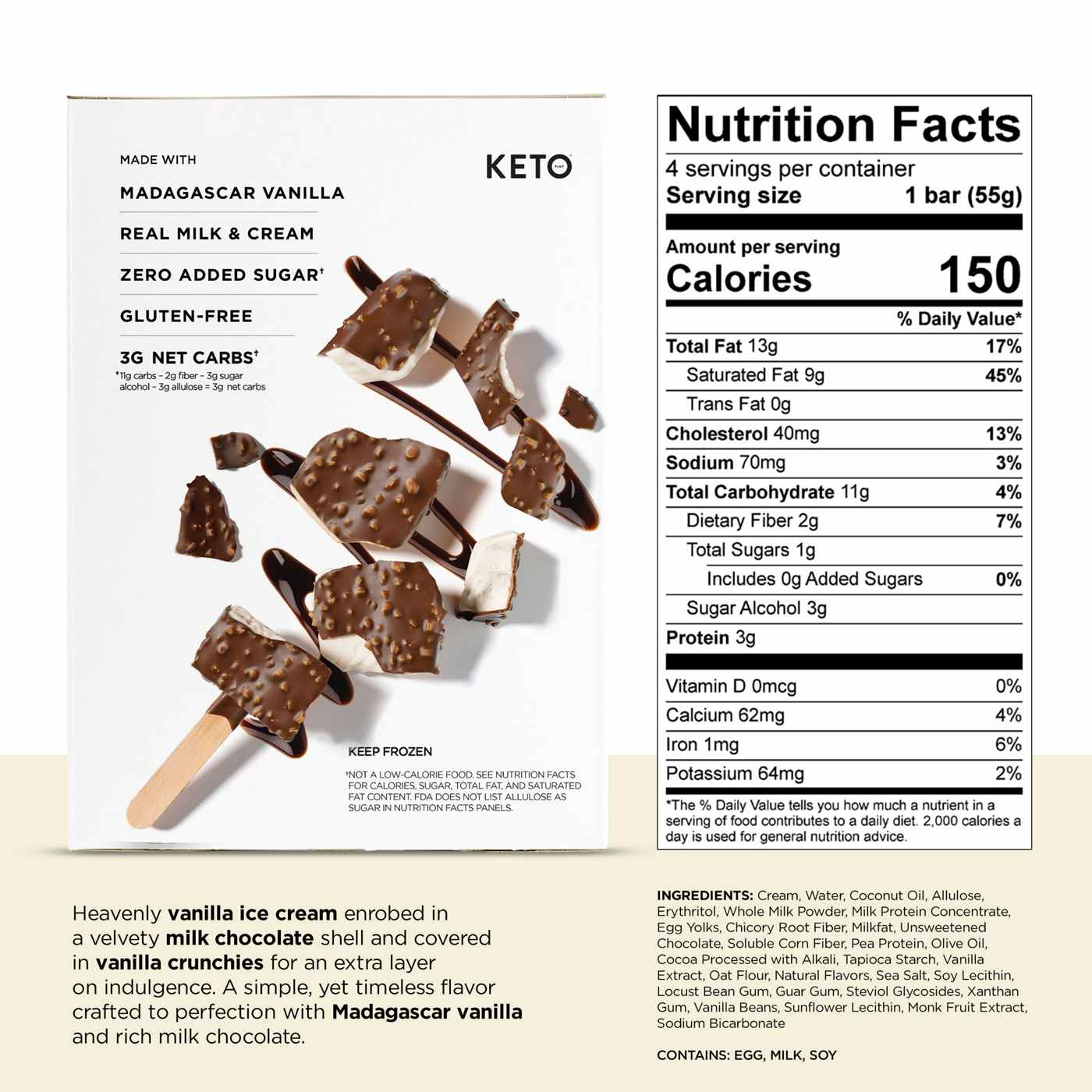 Keto Pint Zero Added Sugar Vanilla Crunch Ice Cream Bars; image 5 of 5