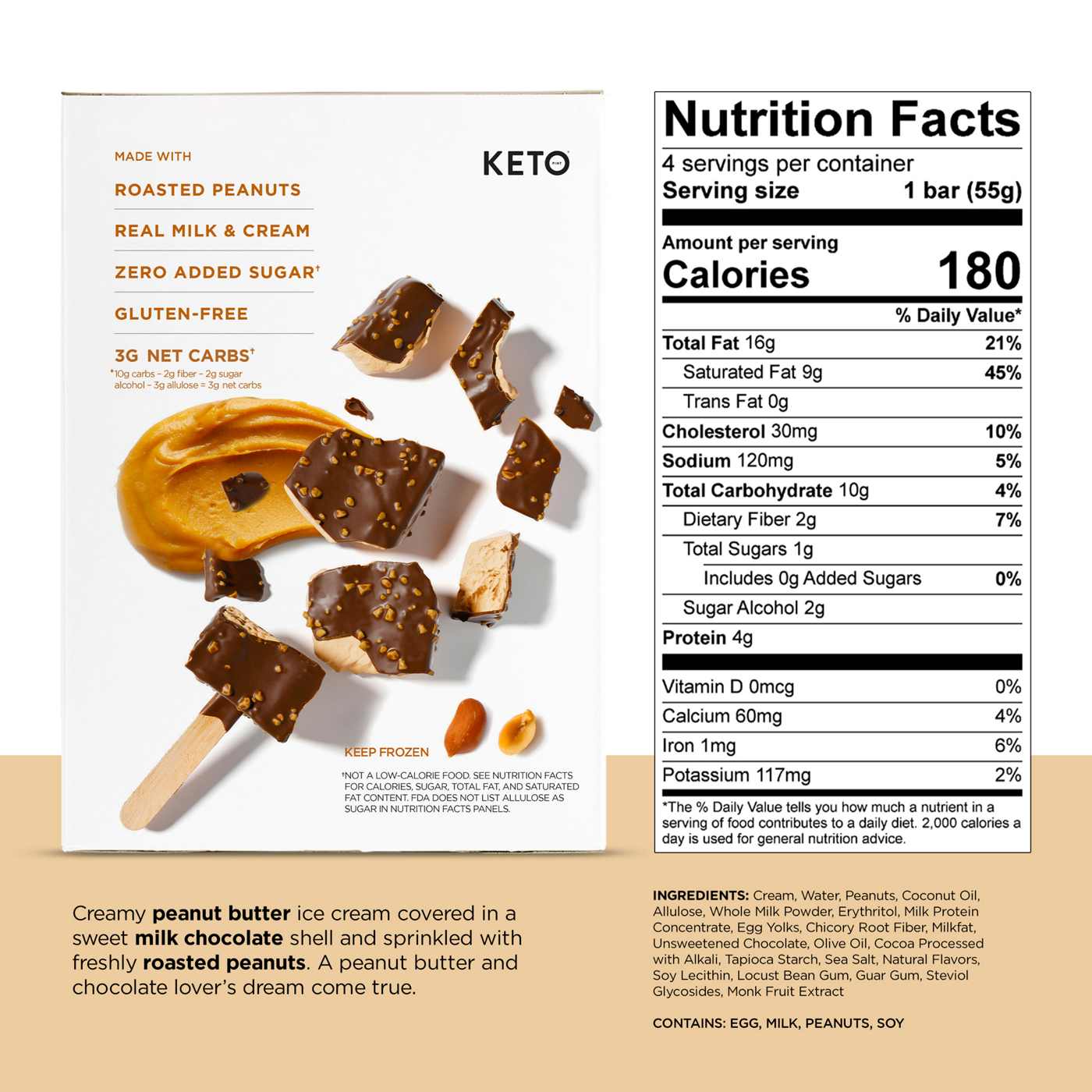 Keto Pint Zero Sugar Added Peanut Butter Ice Cream Bars; image 2 of 5